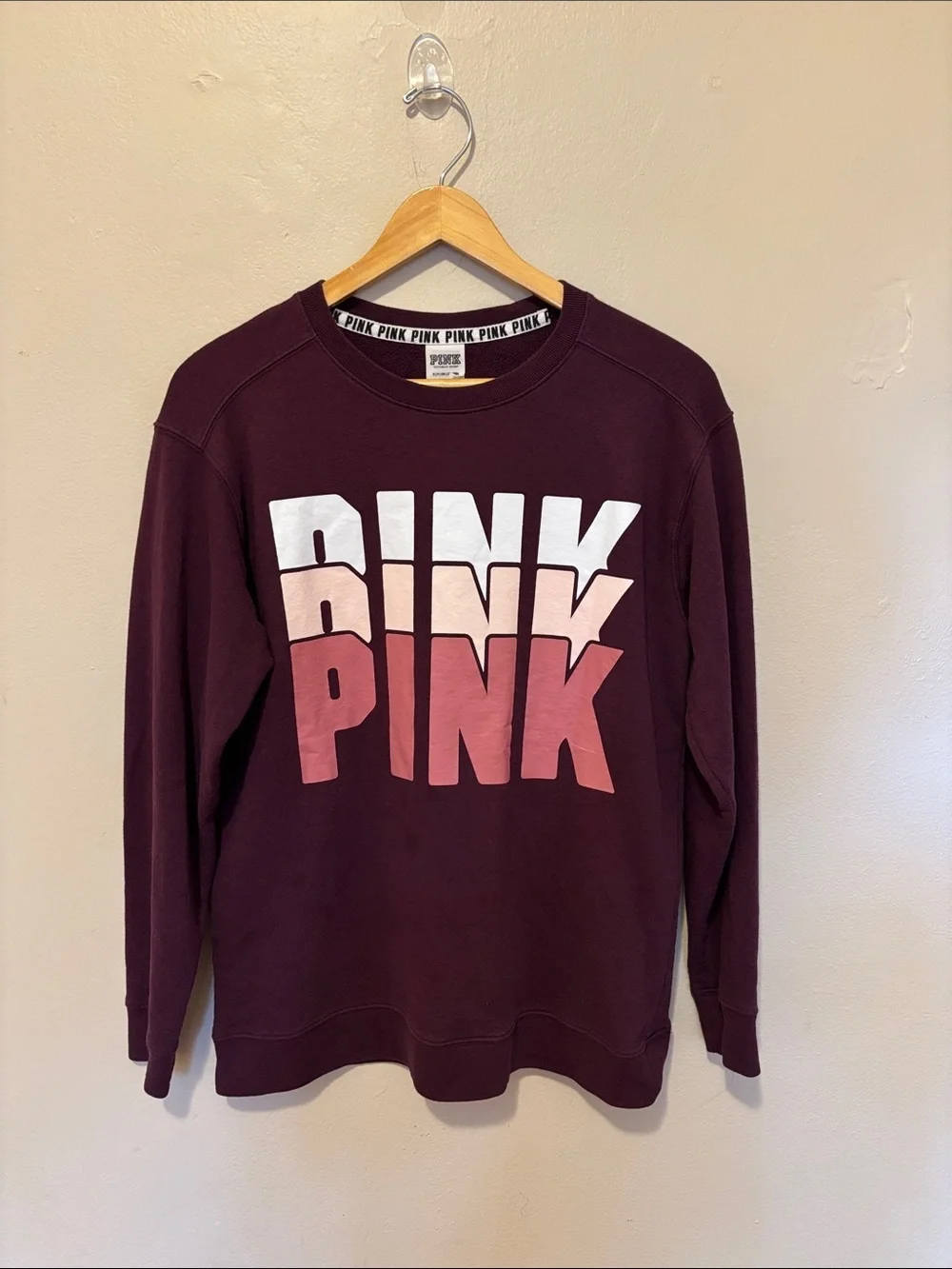 PINK Victoria's Secret Maroon Sweatshirt with Gradient Pink Logo